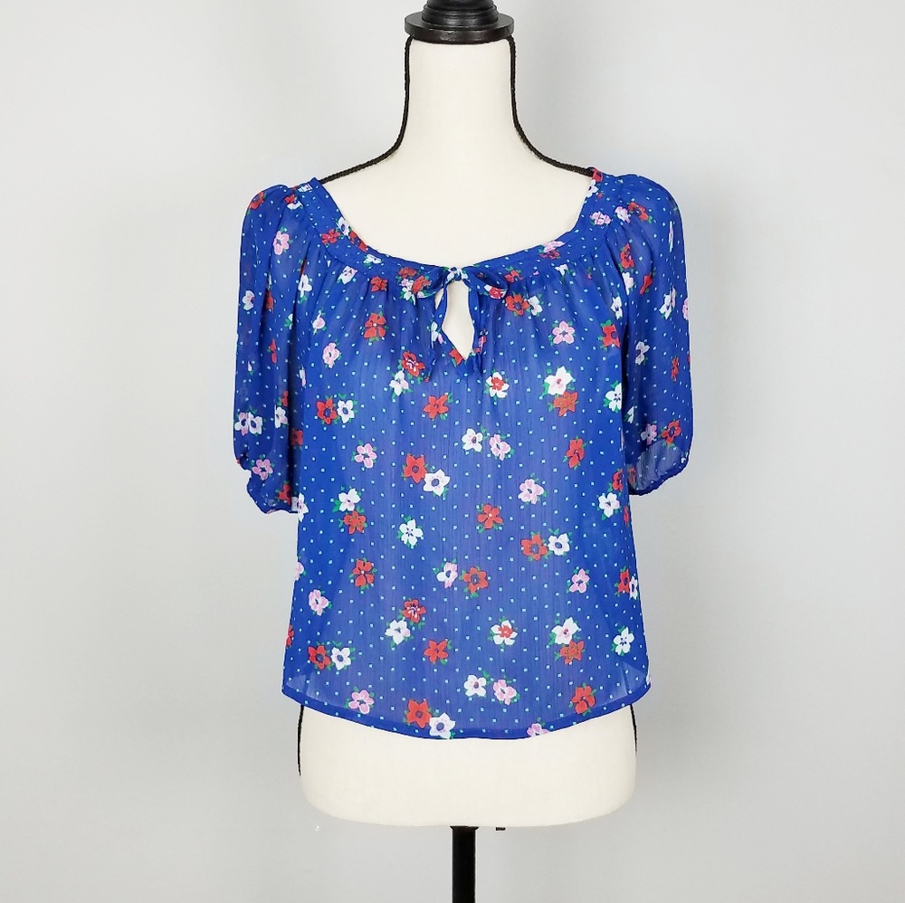 Hollister blue blouse w/ floral print Y2K Babydoll Sz Small
